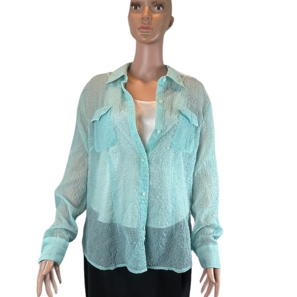 Evan-Picone Adjustable Sleeve Button Up, Mint |16 - Picture 3 of 16